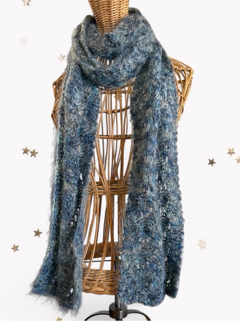 Vintage y2k Handmade Blue Metallic Mulitcolor Crochet Scarf
